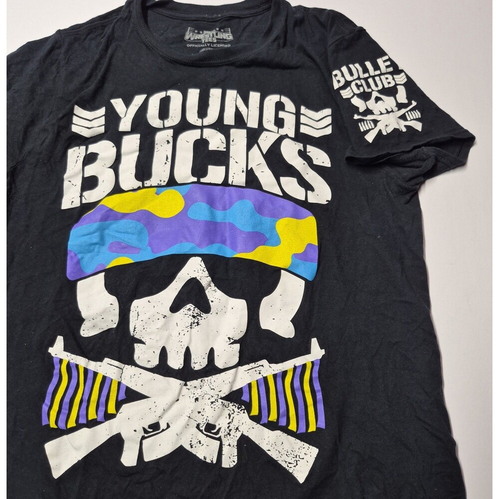 Young Bucks Bullet Club Shirt Mens M NJPW Pro Wrestling Tees Camo Bandana AEW